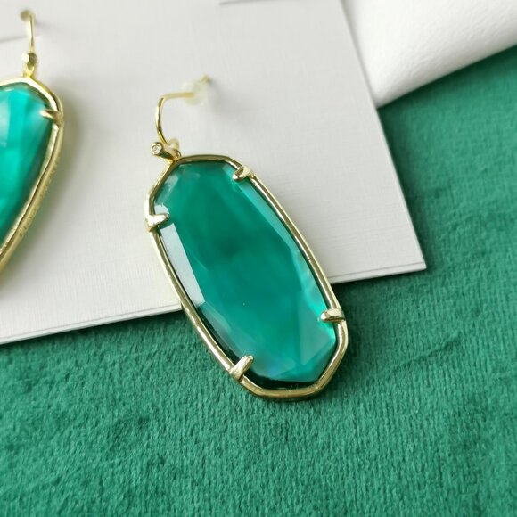 Kendra Scott Gold Drop Earrings - Faceted Elle Jade Green Illusion $68 New - Picture 3 of 3